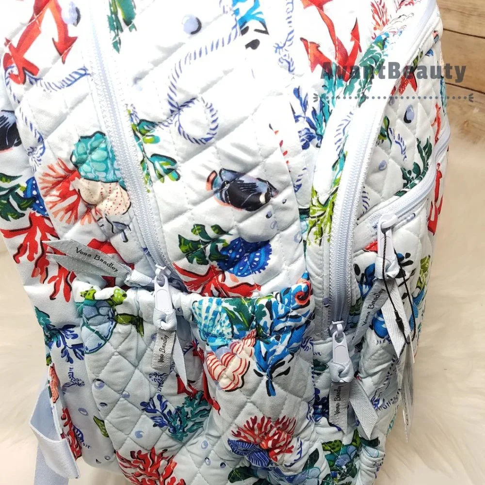 Vera Bradley Large Essential Backpack Anchors Aweigh Lunch Bunch Set Cotton Blue - Picture 11 of 16